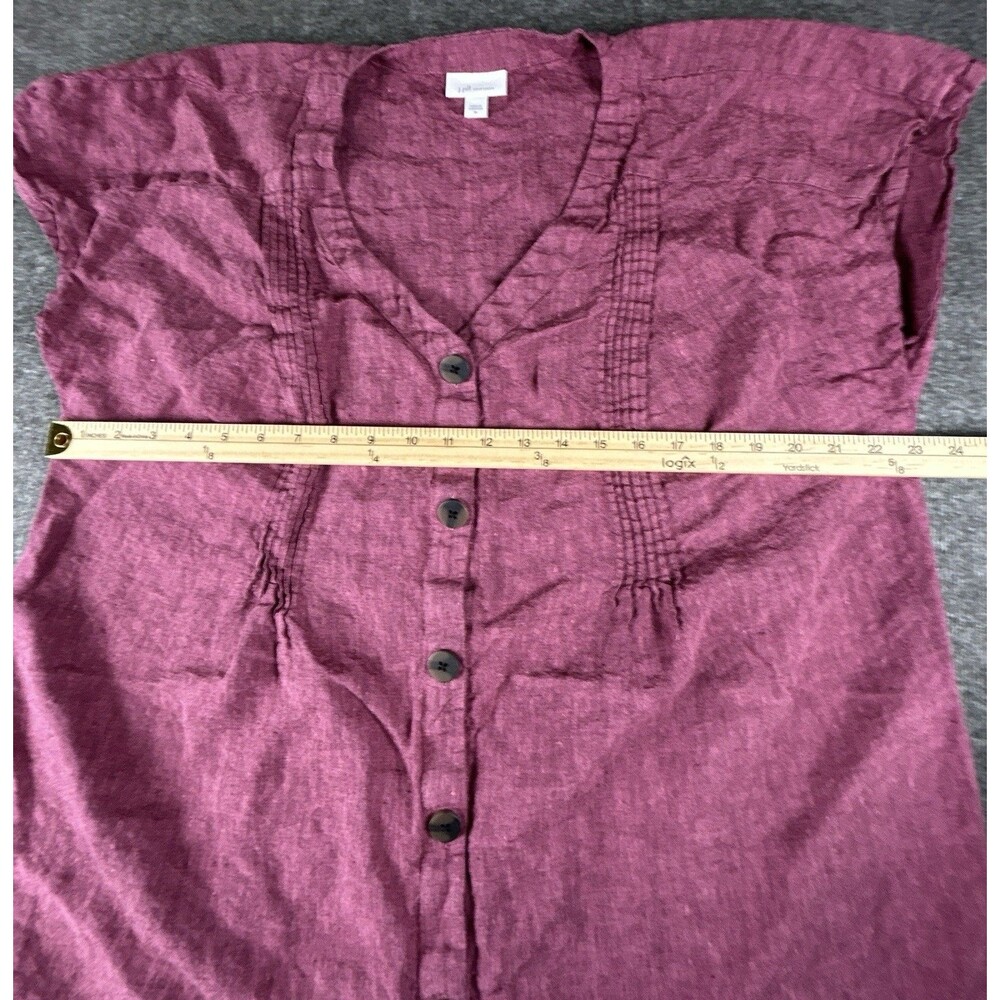 J. Jill 100% Love Linen Cap Sleeve Dress Size XL Maroon Pin-tucked Shirtdress - Picture 7 of 9
